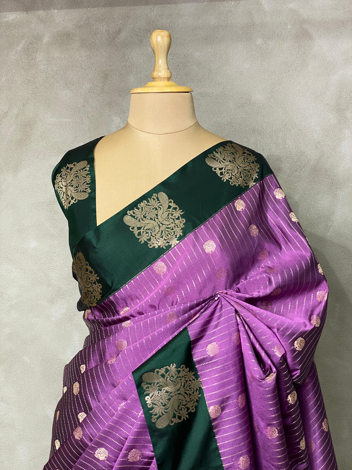 Lavender and dark green pure soft silk saree - PSOFT8 (Copy)