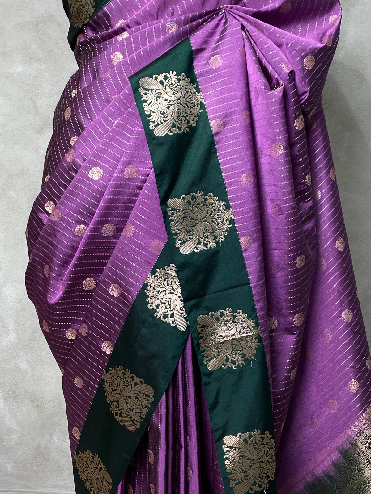 Lavender and dark green pure soft silk saree - PSOFT8 (Copy)