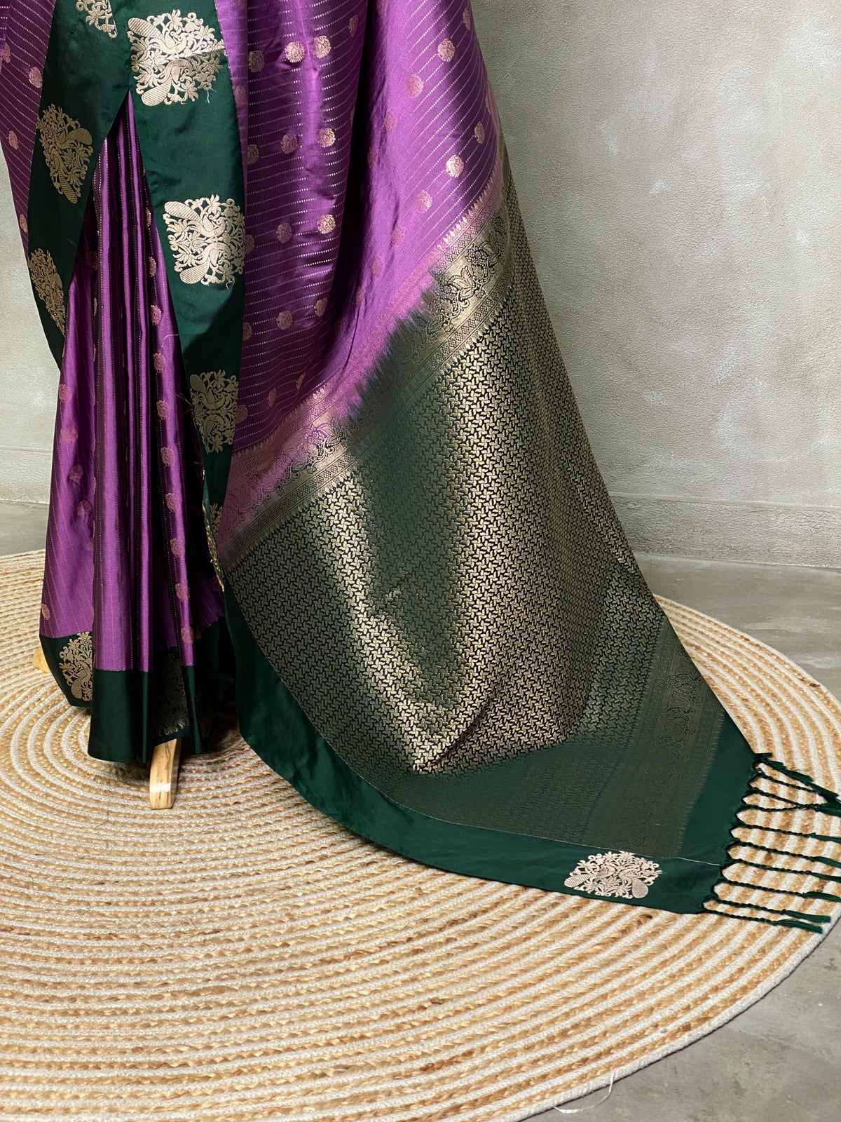Lavender and dark green pure soft silk saree - PSOFT8 (Copy)