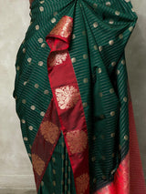 Bottle green maroon pure soft silk saree - PSOFT12