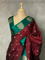 Deep maroon and green pure soft silk saree - PSOFT14