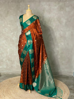 Golden Brown and green pure soft silk saree - PSOFT15