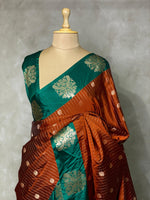 Golden Brown and green pure soft silk saree - PSOFT15
