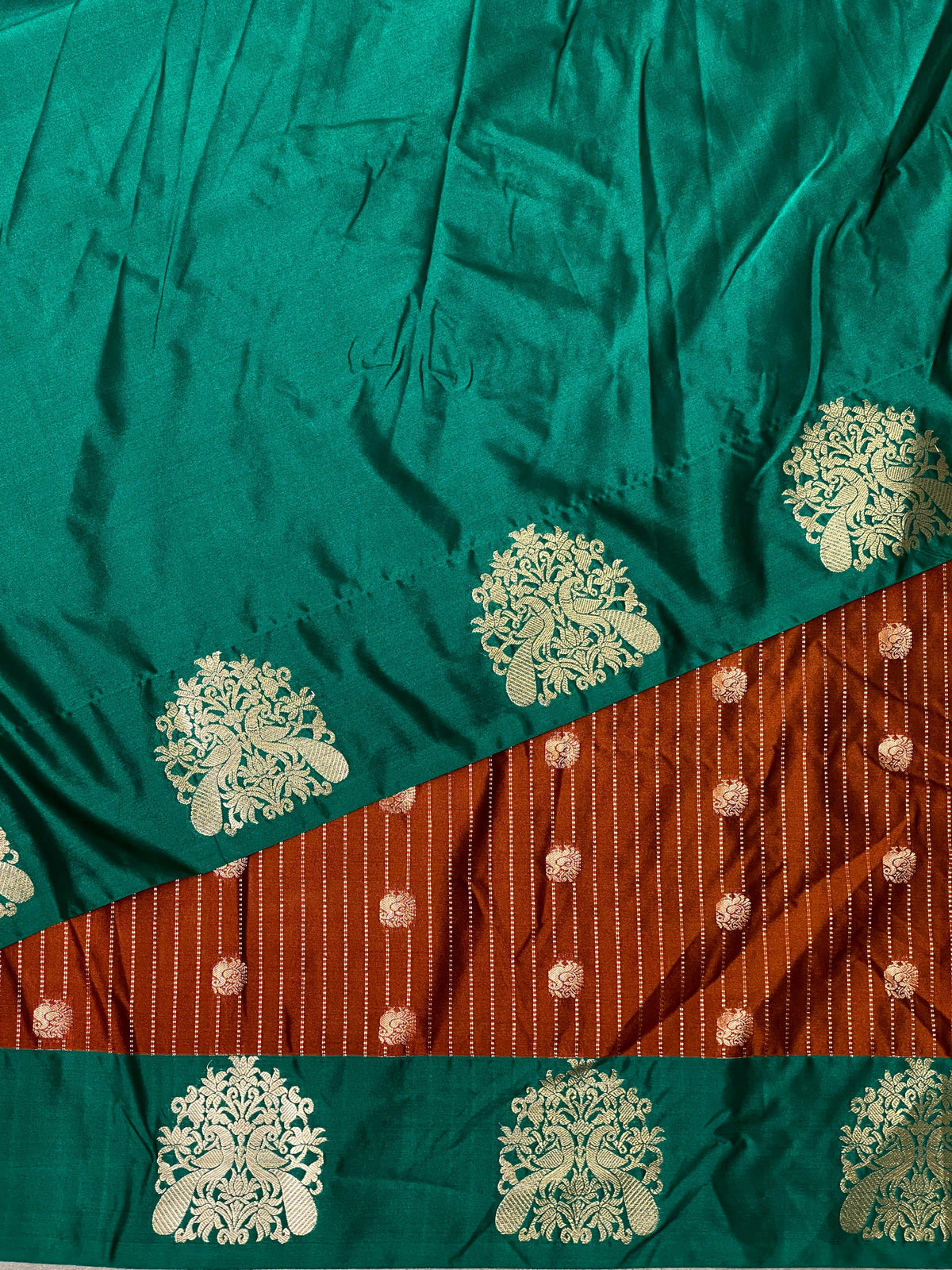 Golden Brown and green pure soft silk saree - PSOFT15
