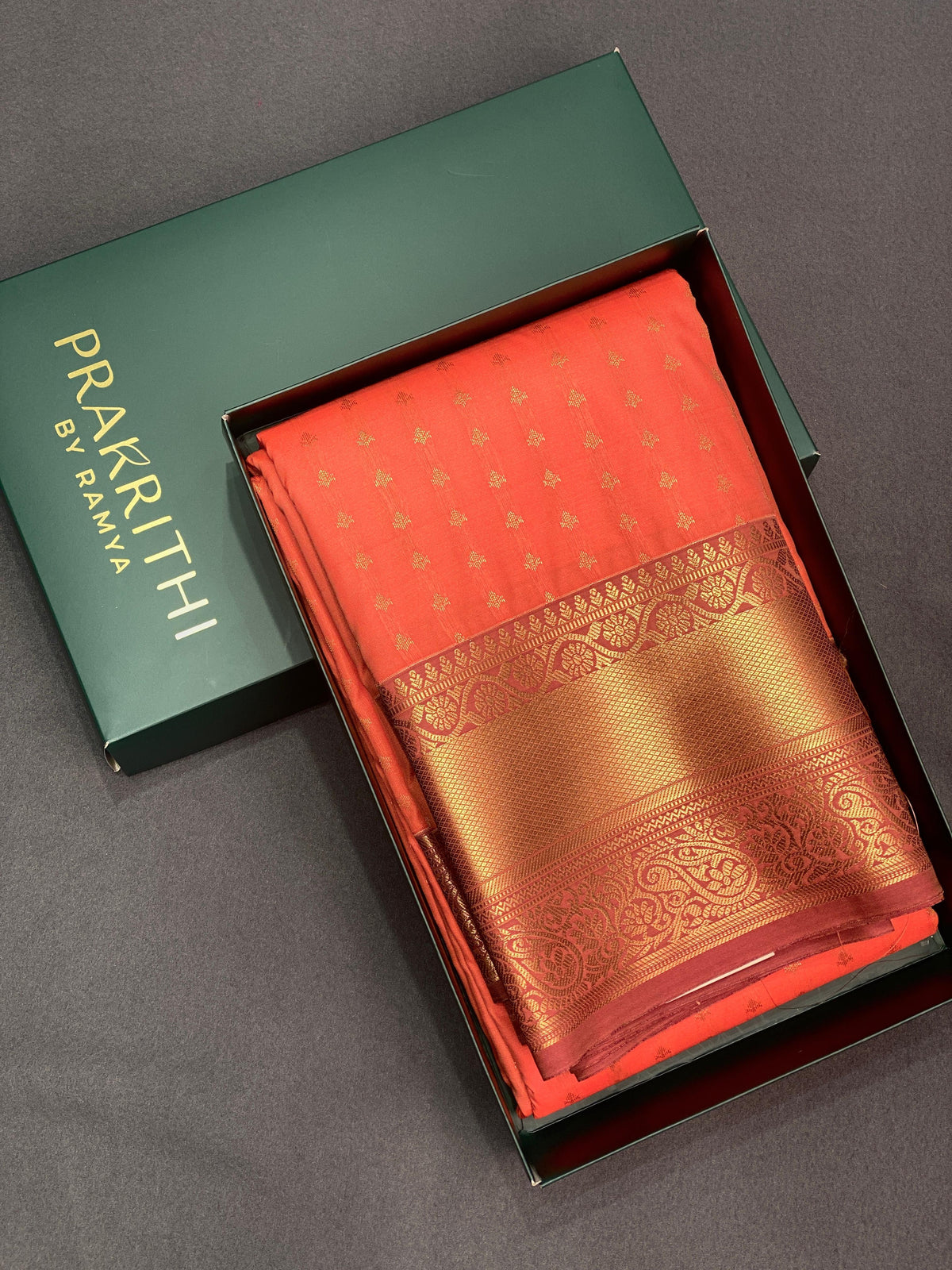 Light Orange and Brown silk saree- SS1059