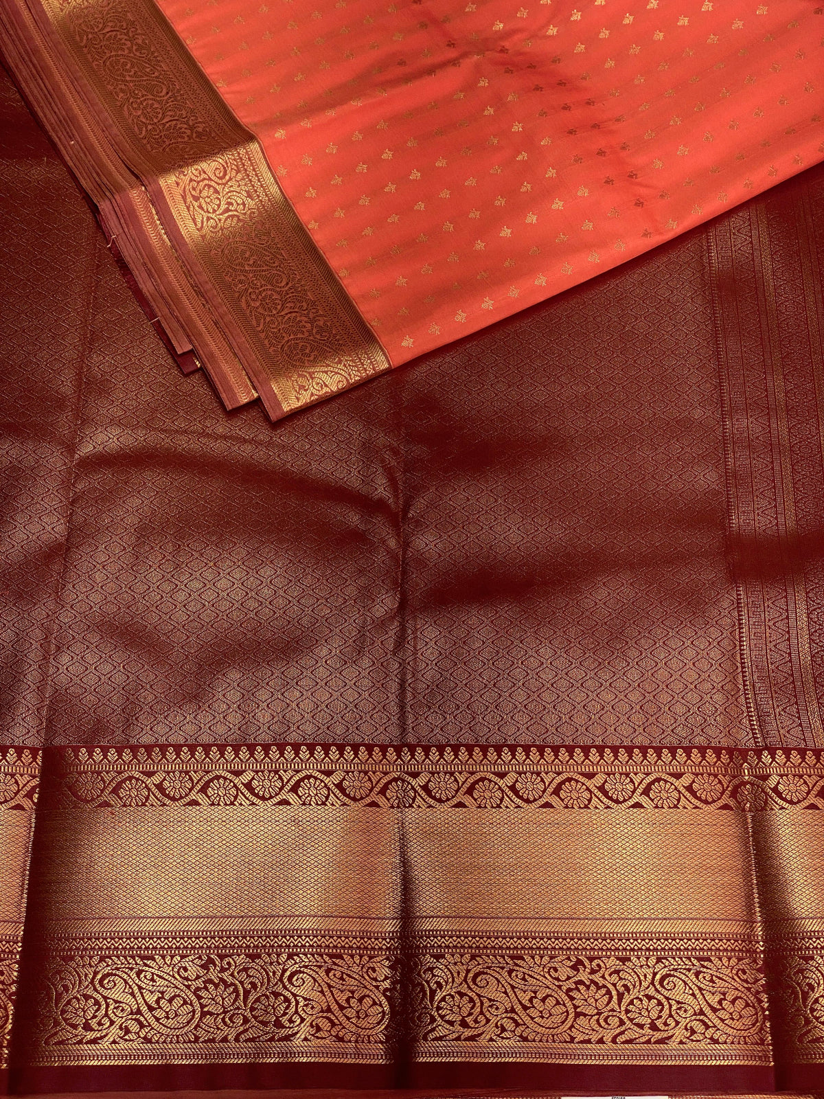 Light Orange and Brown silk saree- SS1059