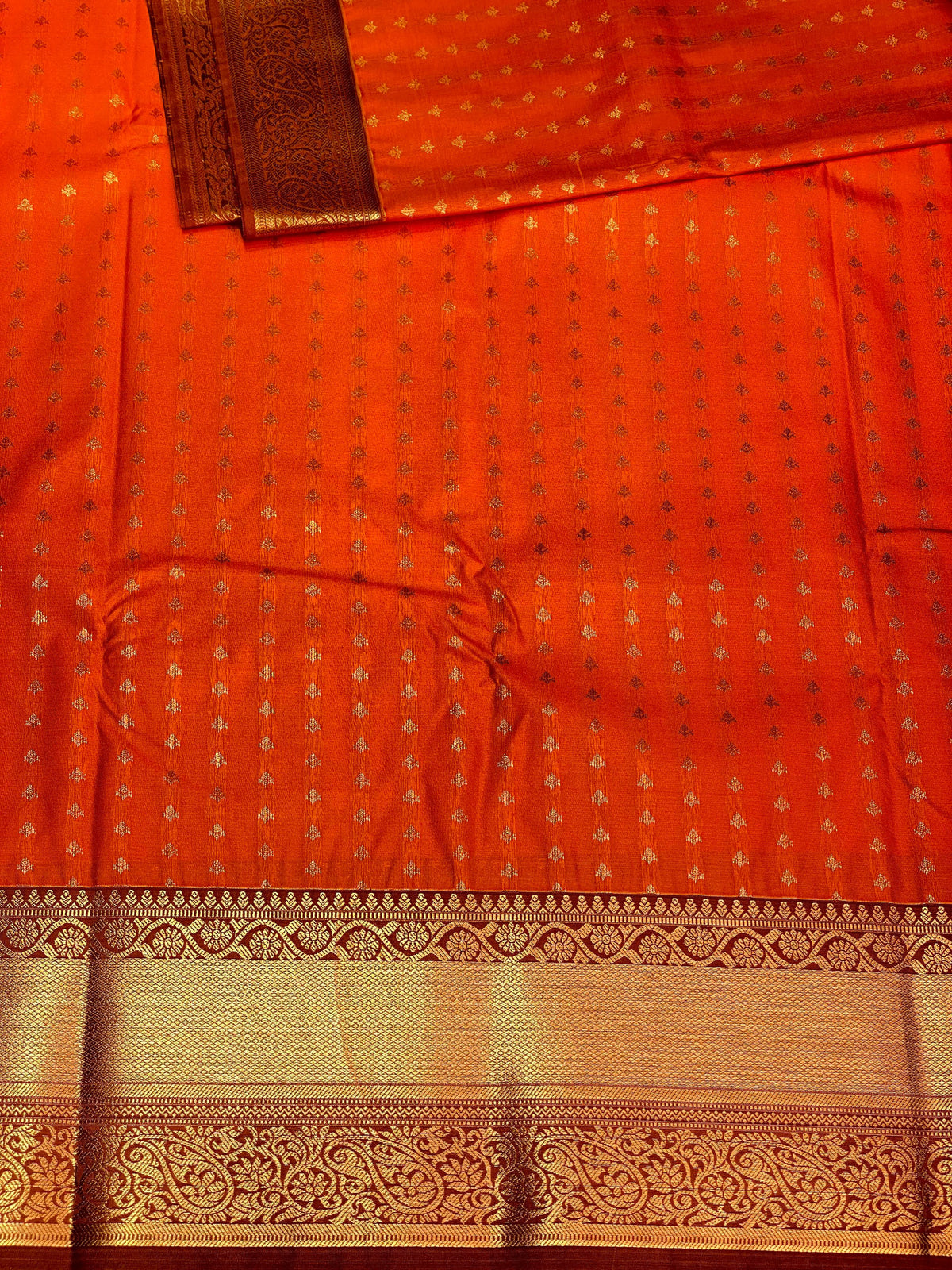 Orange and Brown silk saree- SS1018