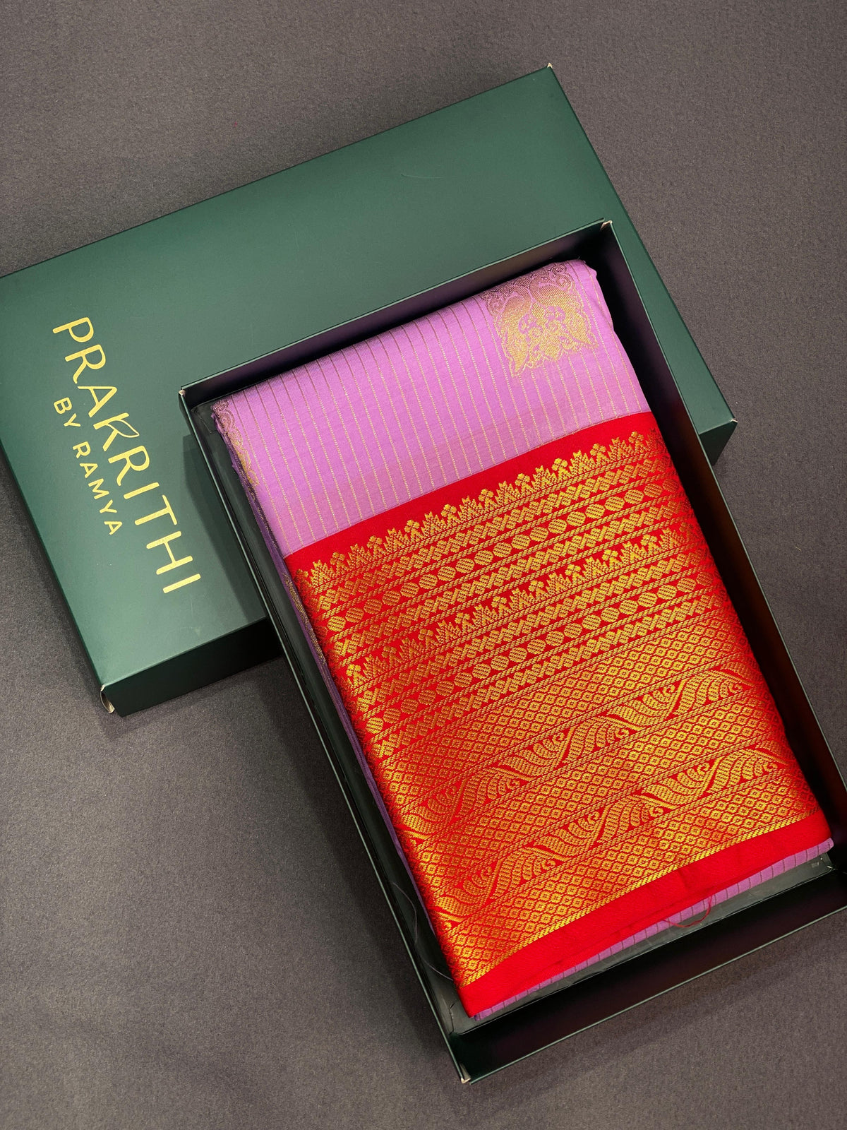 Lilac and red silk saree- SS1LR