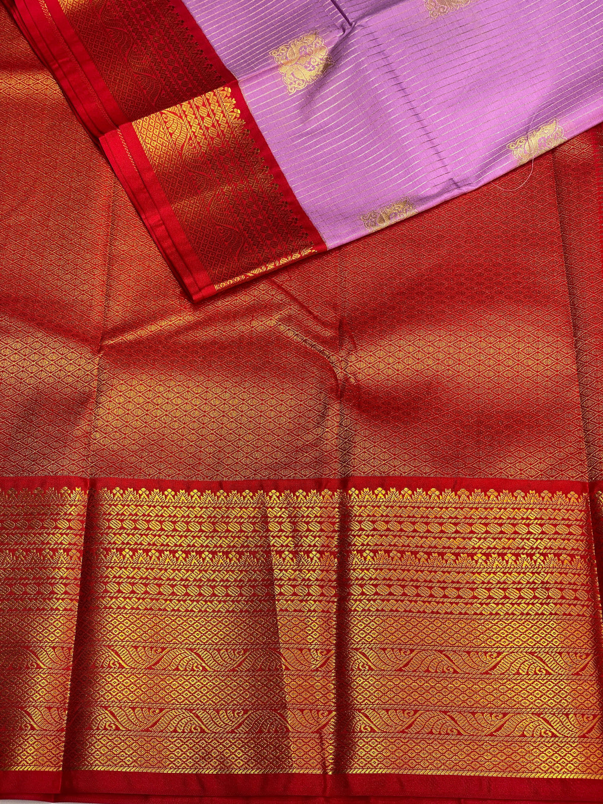Lilac and red silk saree- SS1LR
