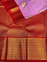Lilac and red silk saree- SS1LR