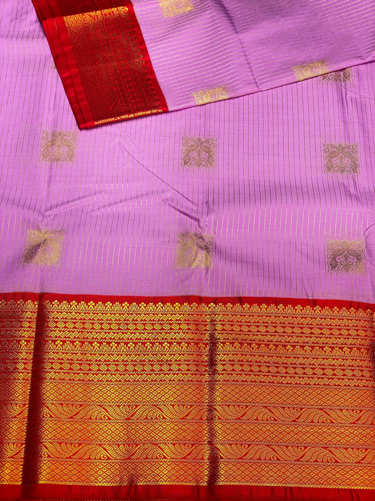 Lilac and red silk saree- SS1LR