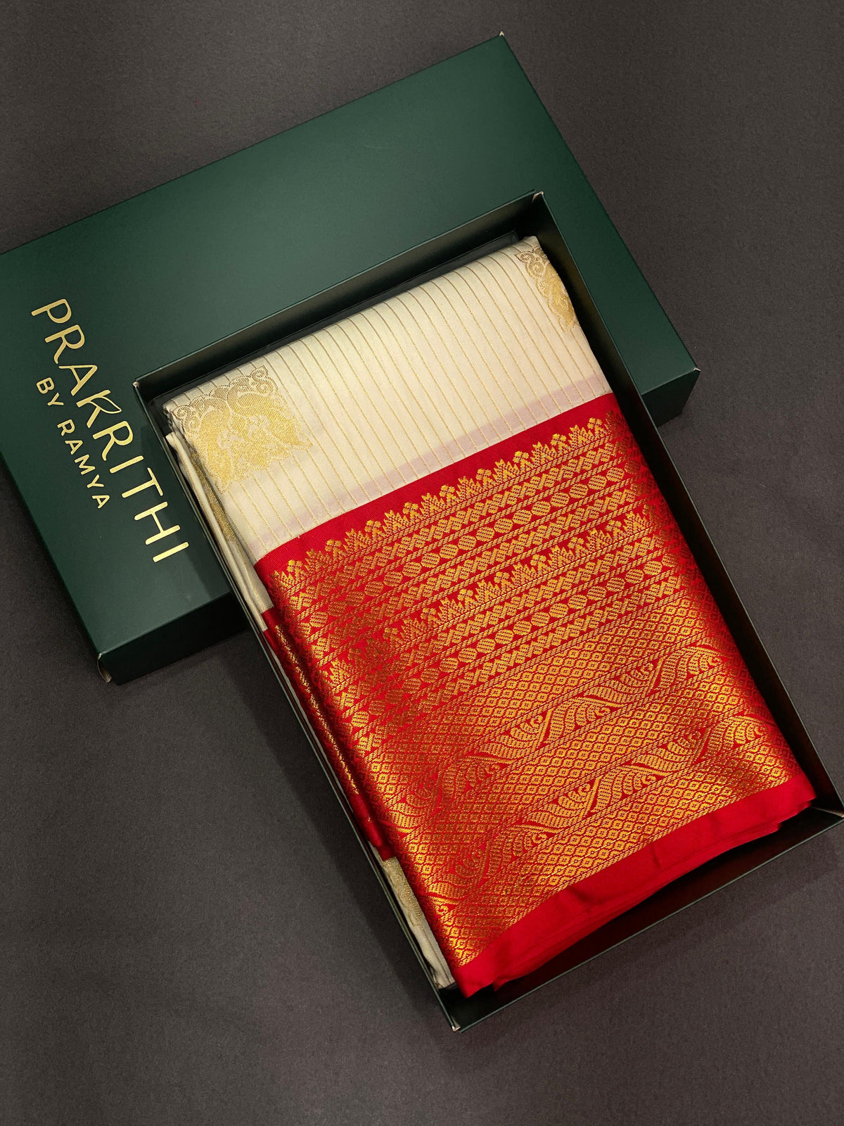 sandal and red silk saree- SS1SR