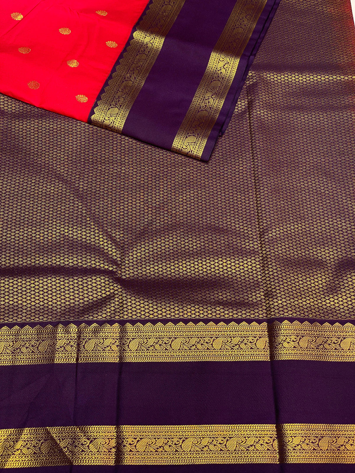 Red and Violet silk saree- PSSOM04
