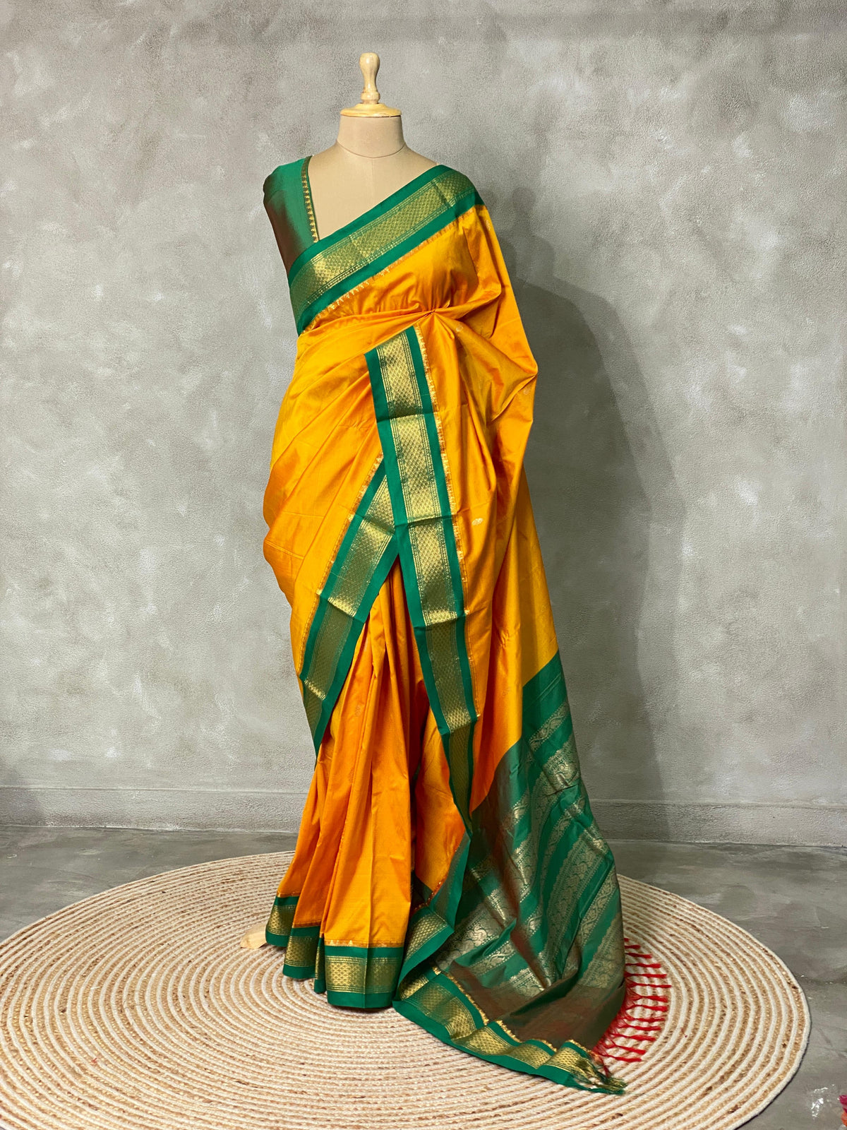 Yellow and Green traditional kanchi saree - PSSYG