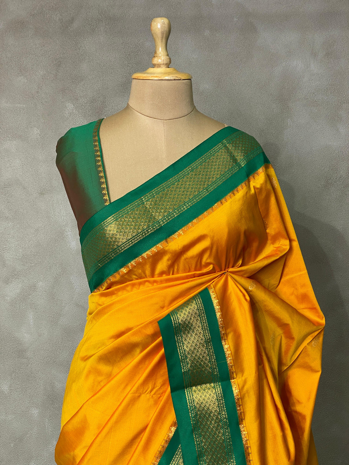 Yellow and Green traditional kanchi saree - PSSYG
