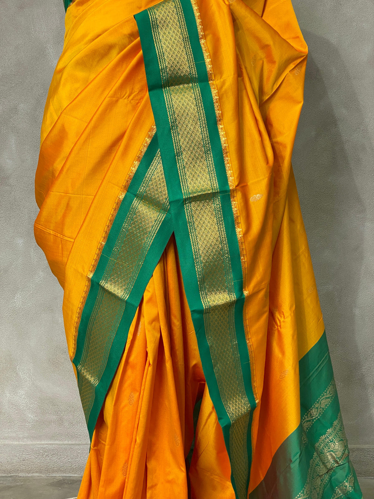 Yellow and Green traditional kanchi saree - PSSYG