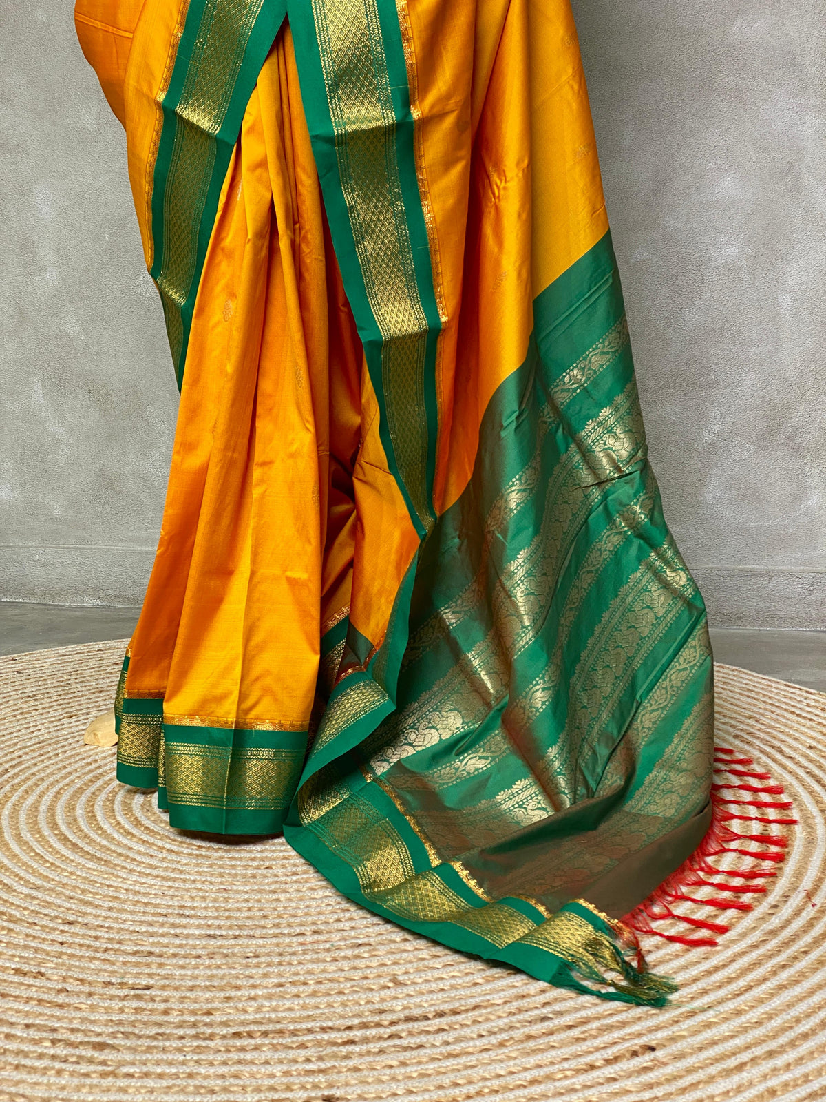 Yellow and Green traditional kanchi saree - PSSYG