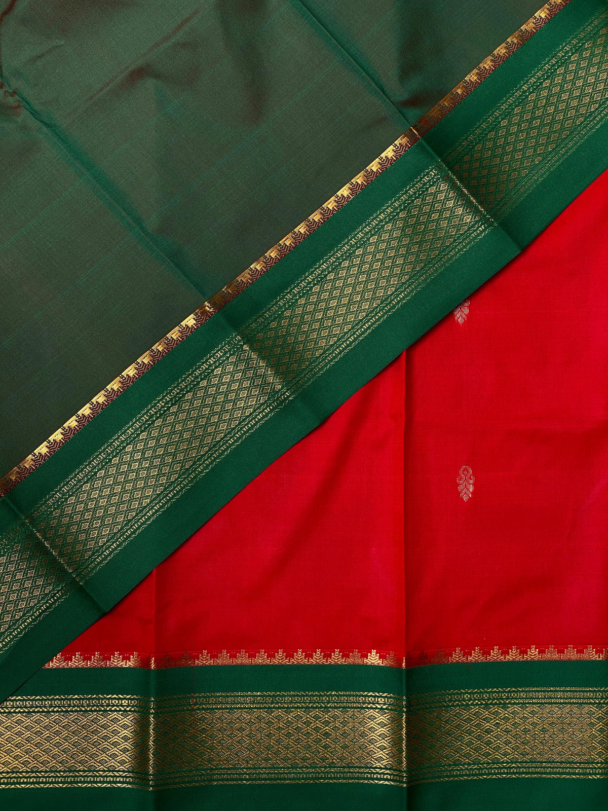 Red and Green traditional kanchi saree - PSSRG