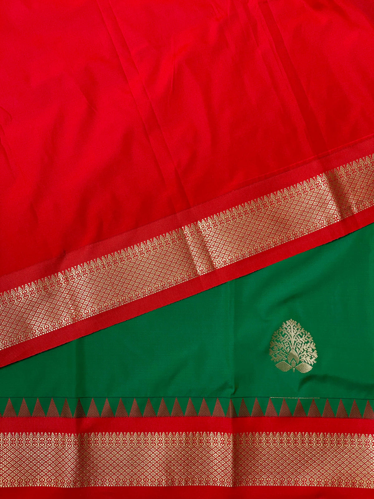 Green and red traditional kanchi saree - PSSGR