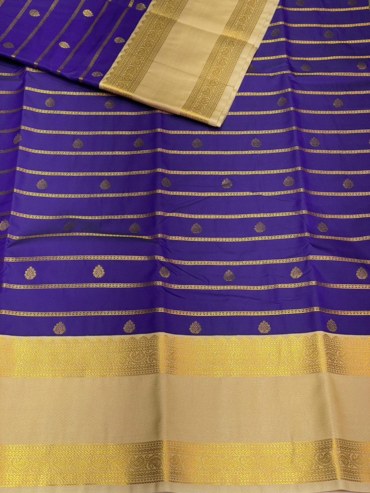 Blue and off-white silk saree- PRG15