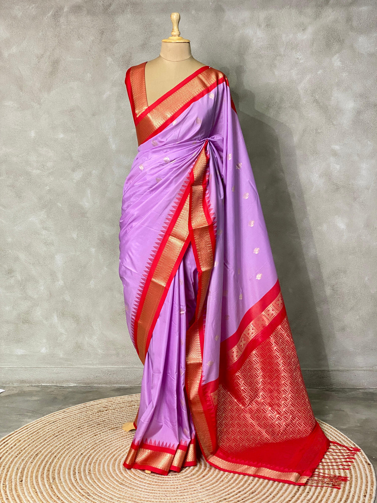 lilac and red traditional kanchi saree - PSSLILAC