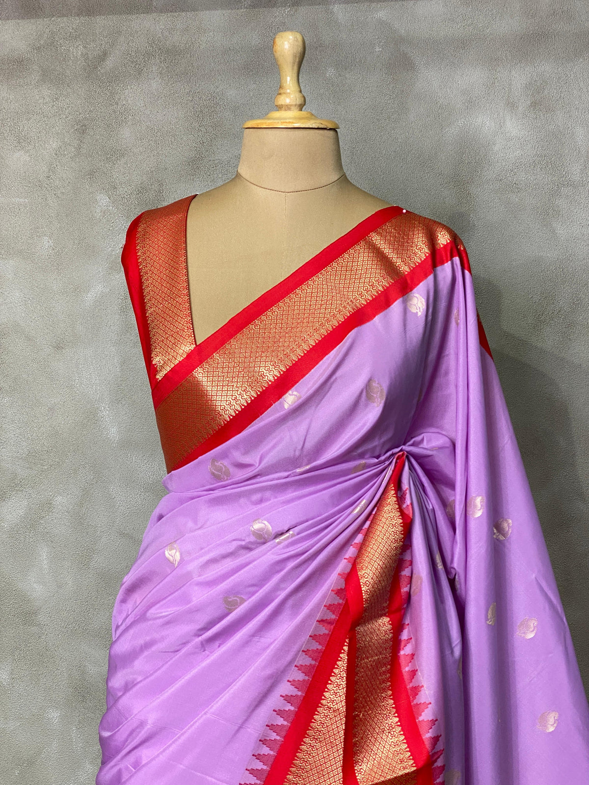 lilac and red traditional kanchi saree - PSSLILAC