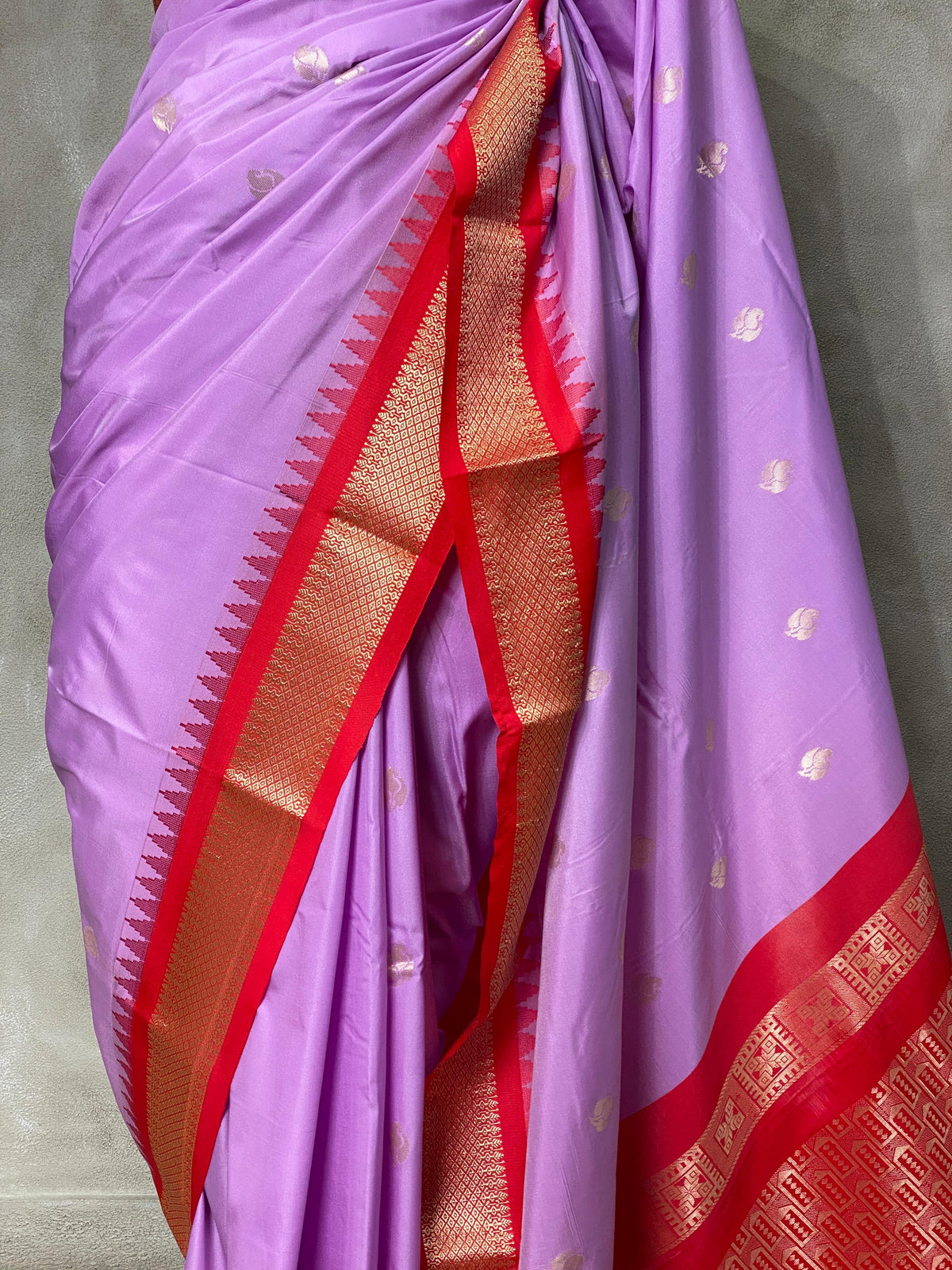 lilac and red traditional kanchi saree - PSSLILAC