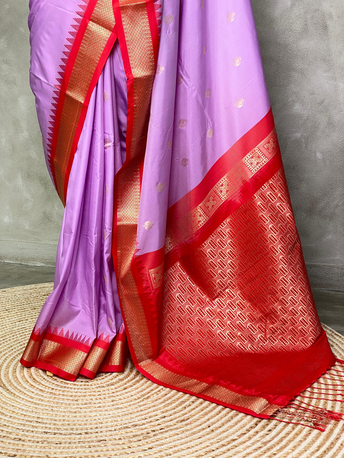 lilac and red traditional kanchi saree - PSSLILAC
