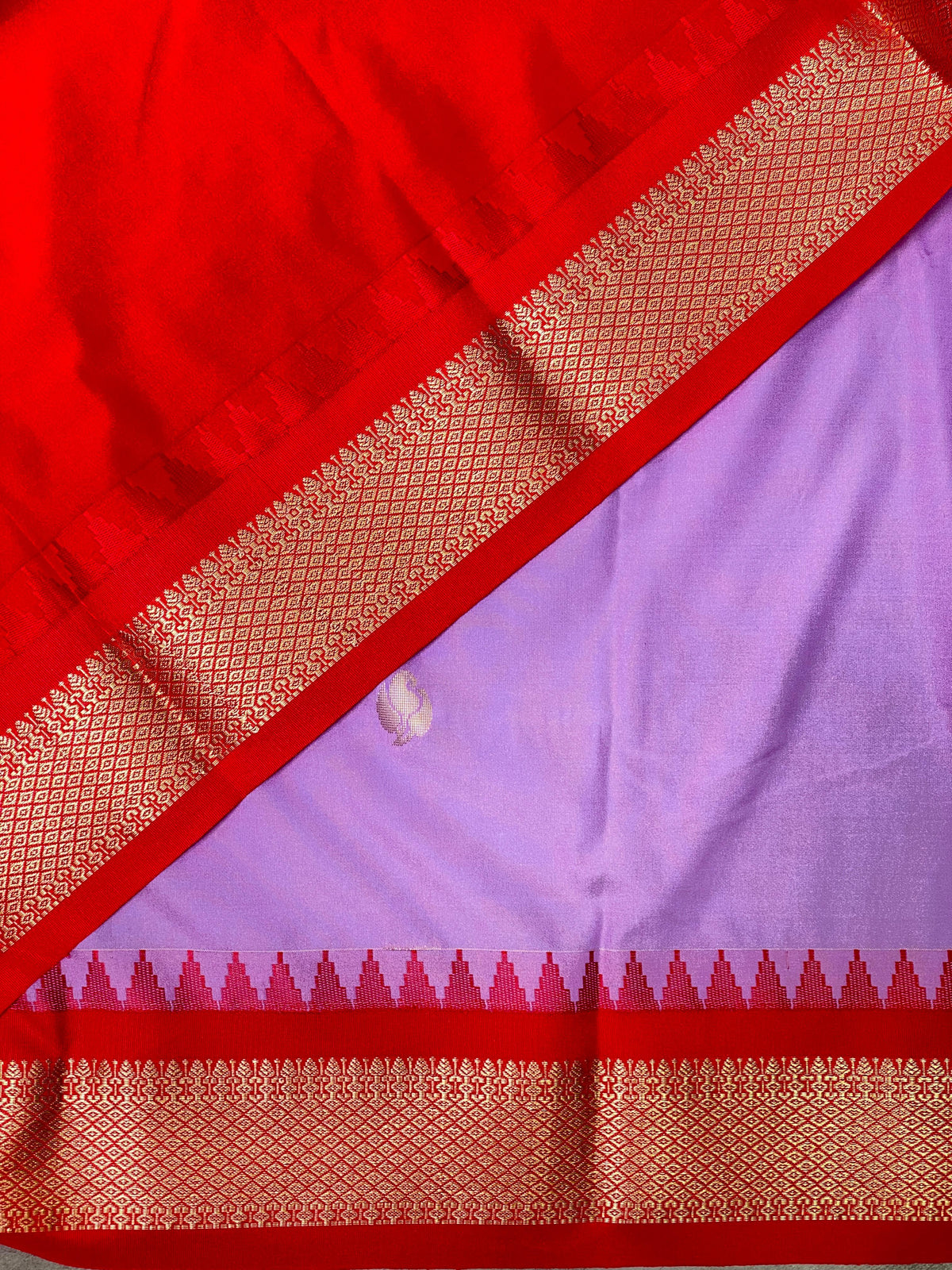 lilac and red traditional kanchi saree - PSSLILAC