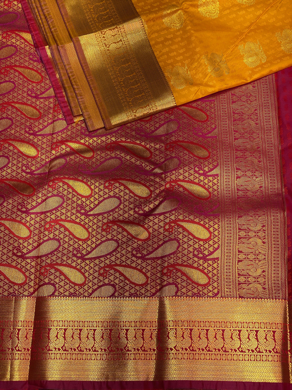 yellow and magenta silk saree- PSP1