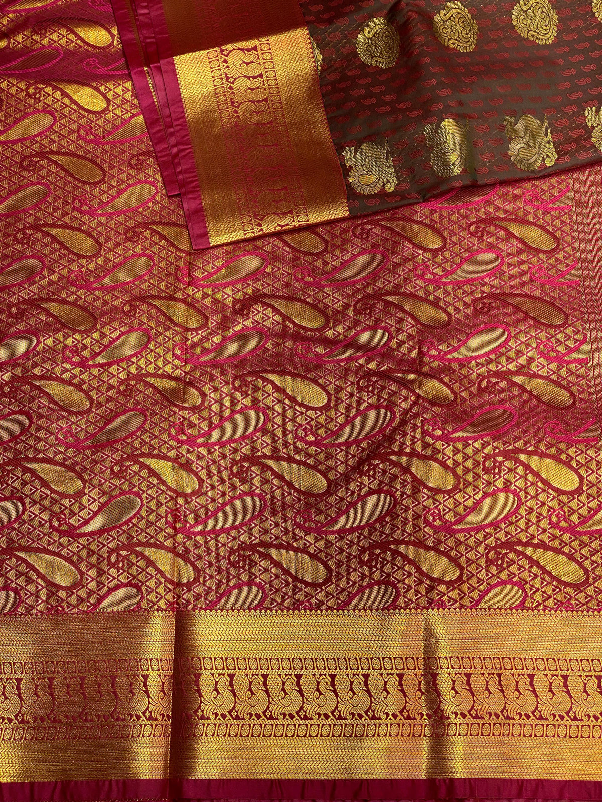 deep green and magenta silk saree- PSP4