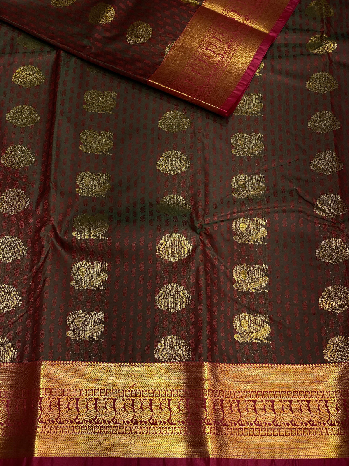 deep green and magenta silk saree- PSP4