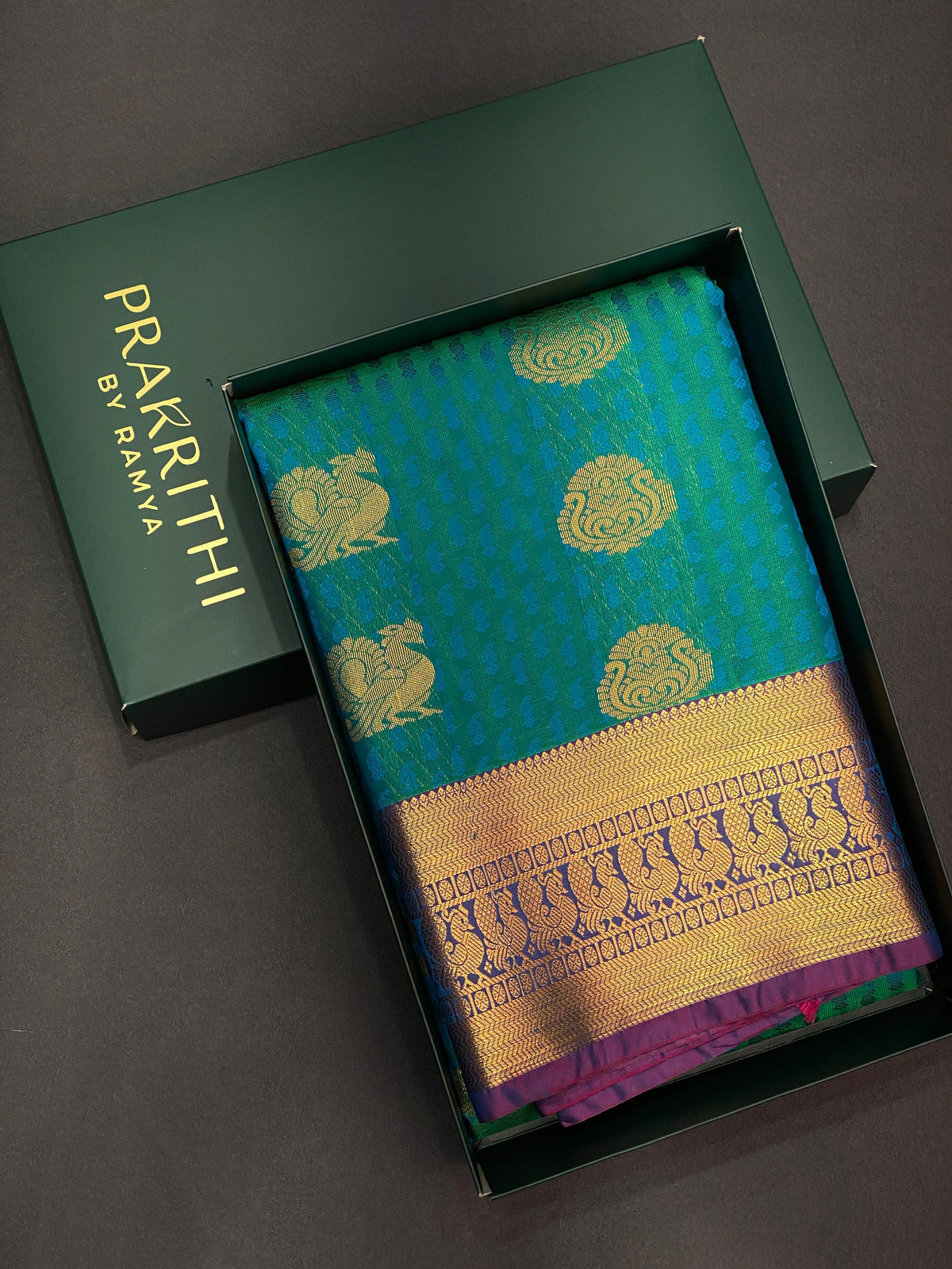 Ocean geen and violet silk saree- PSP5