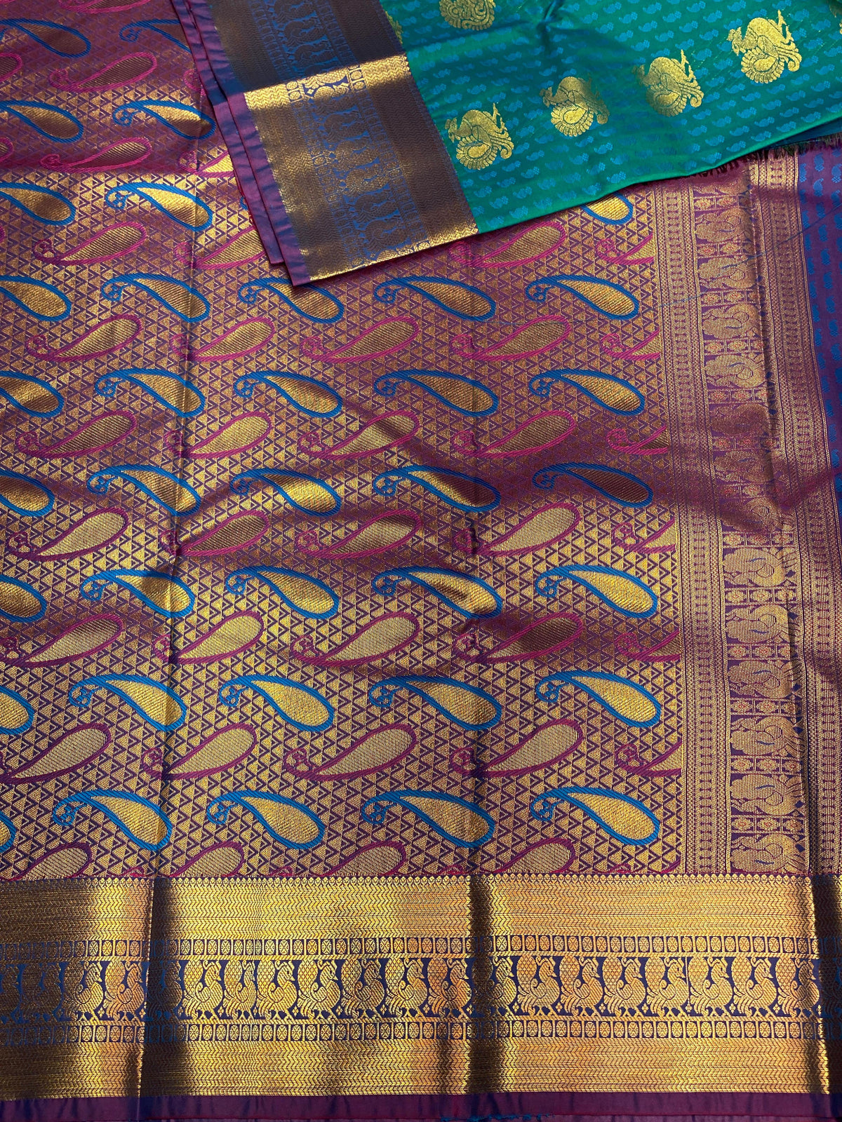 Ocean geen and violet silk saree- PSP5