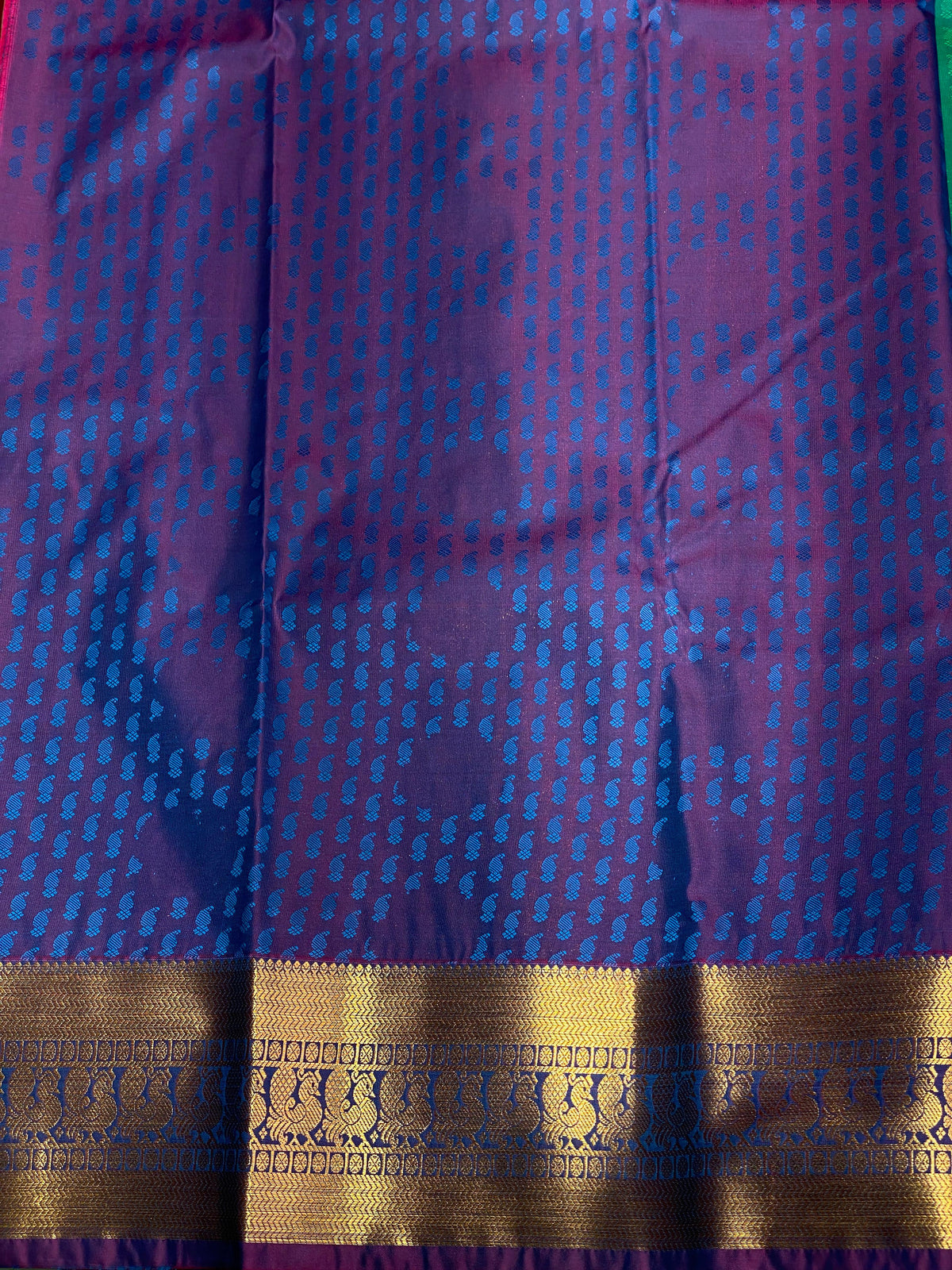 Ocean geen and violet silk saree- PSP5