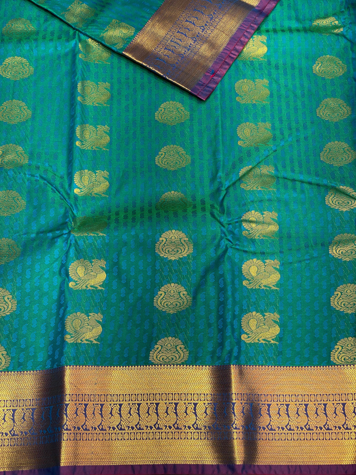 Ocean geen and violet silk saree- PSP5
