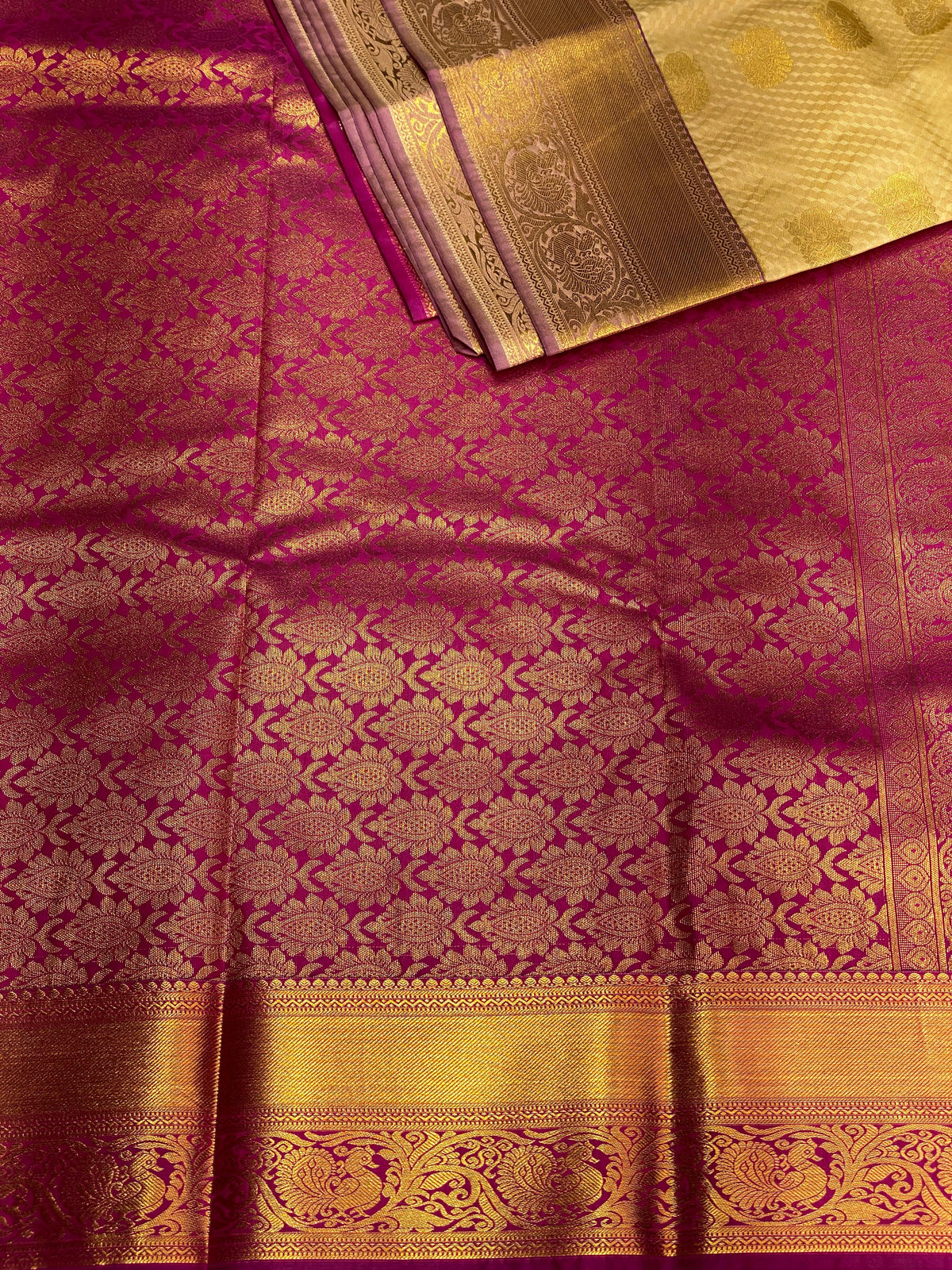 off white and magenta silk saree- PSP7
