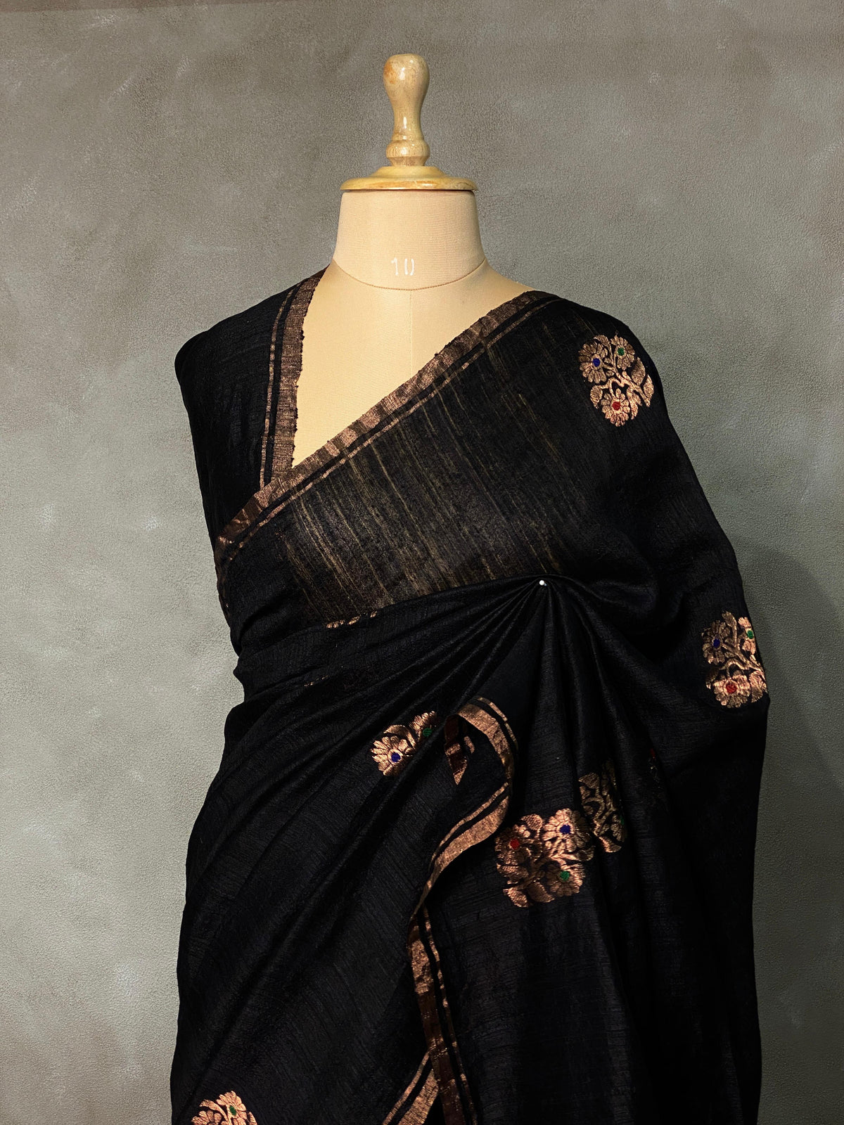 Pure Matka silk (jute silk) in Black shade - PSMATKA2