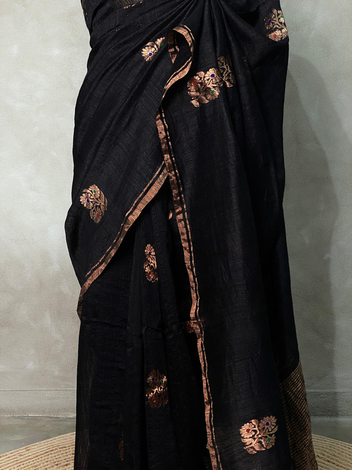 Pure Matka silk (jute silk) in Black shade - PSMATKA2