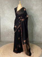 Pure Matka silk (jute silk) in Black shade - PSMATKA2