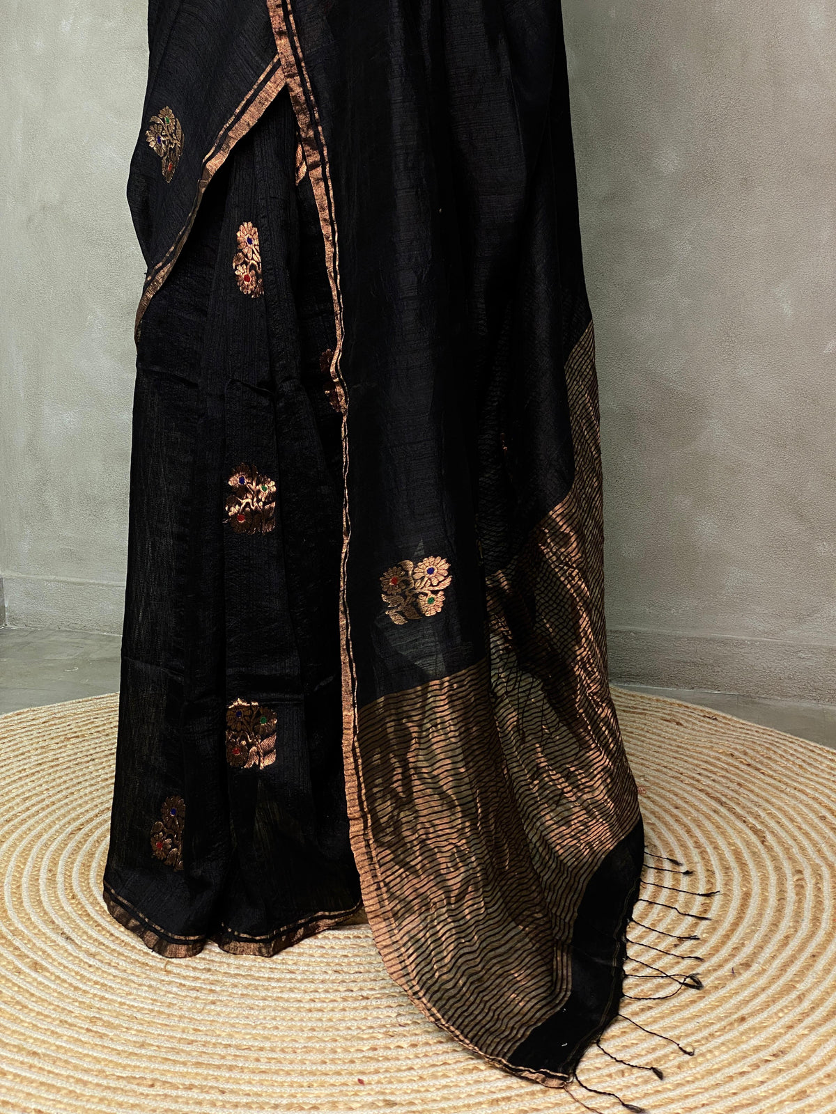 Pure Matka silk (jute silk) in Black shade - PSMATKA2