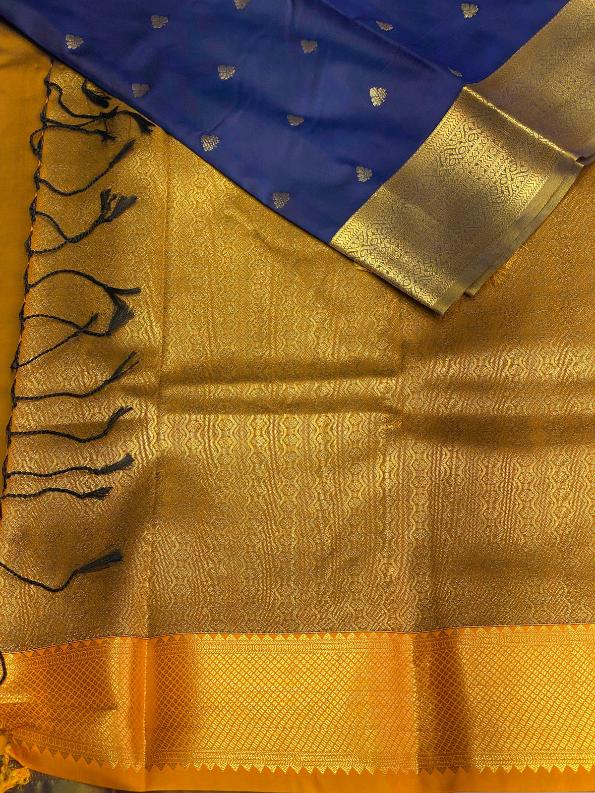 Blue and golden yellow silk saree- PSPP3