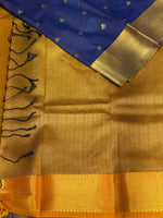 Blue and golden yellow silk saree- PSPP3