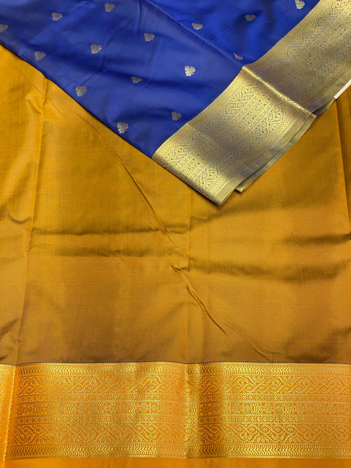 Blue and golden yellow silk saree- PSPP3