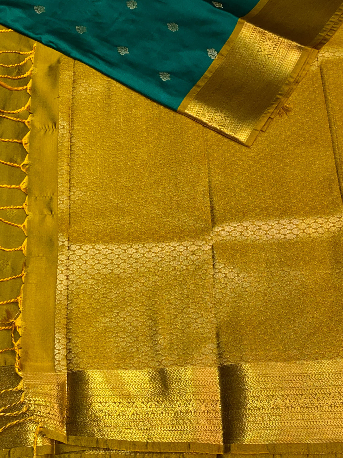 Green and golden yellow silk saree- PSPP4