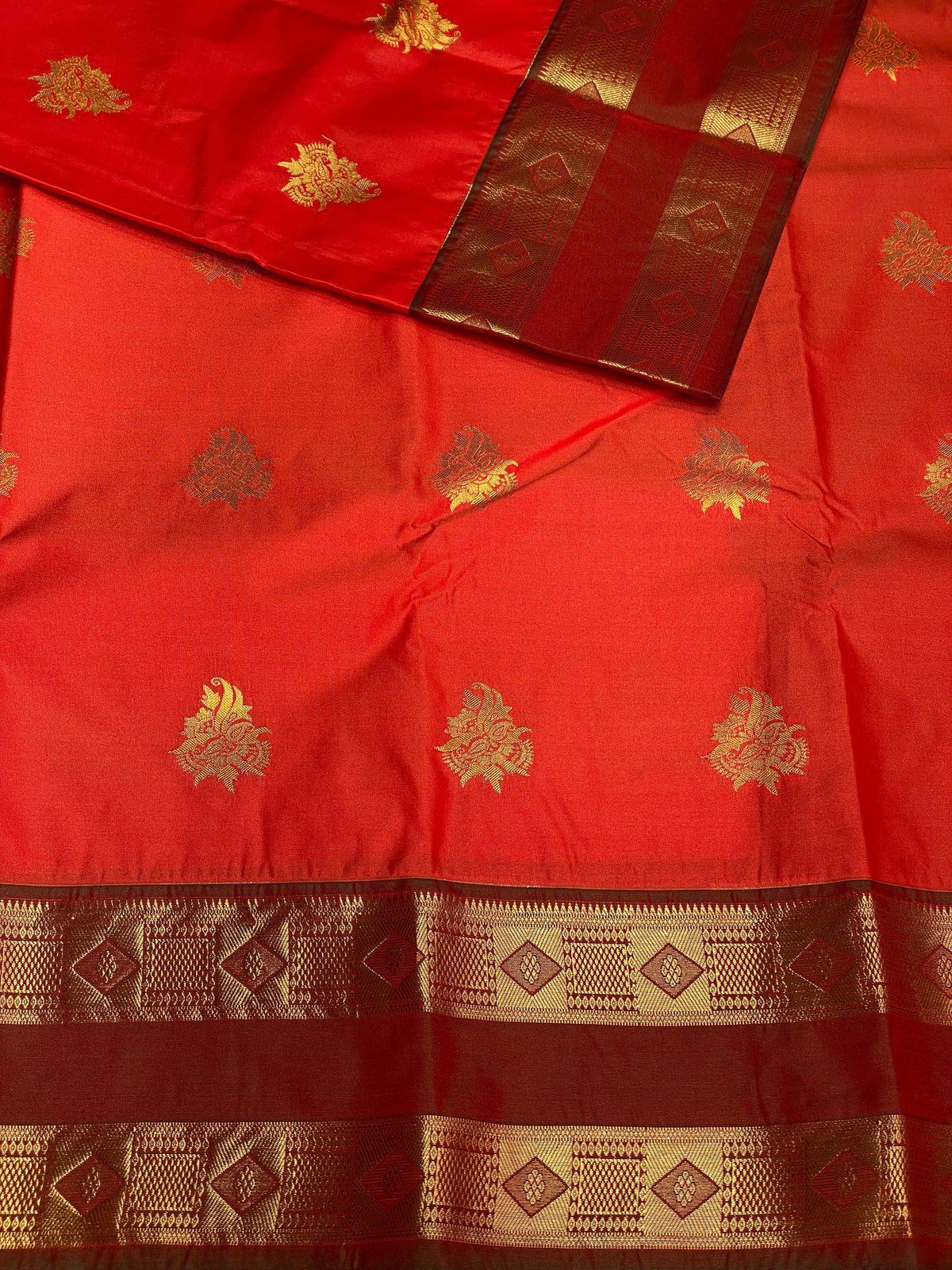 Orange and maroon silk saree- PSSC7a