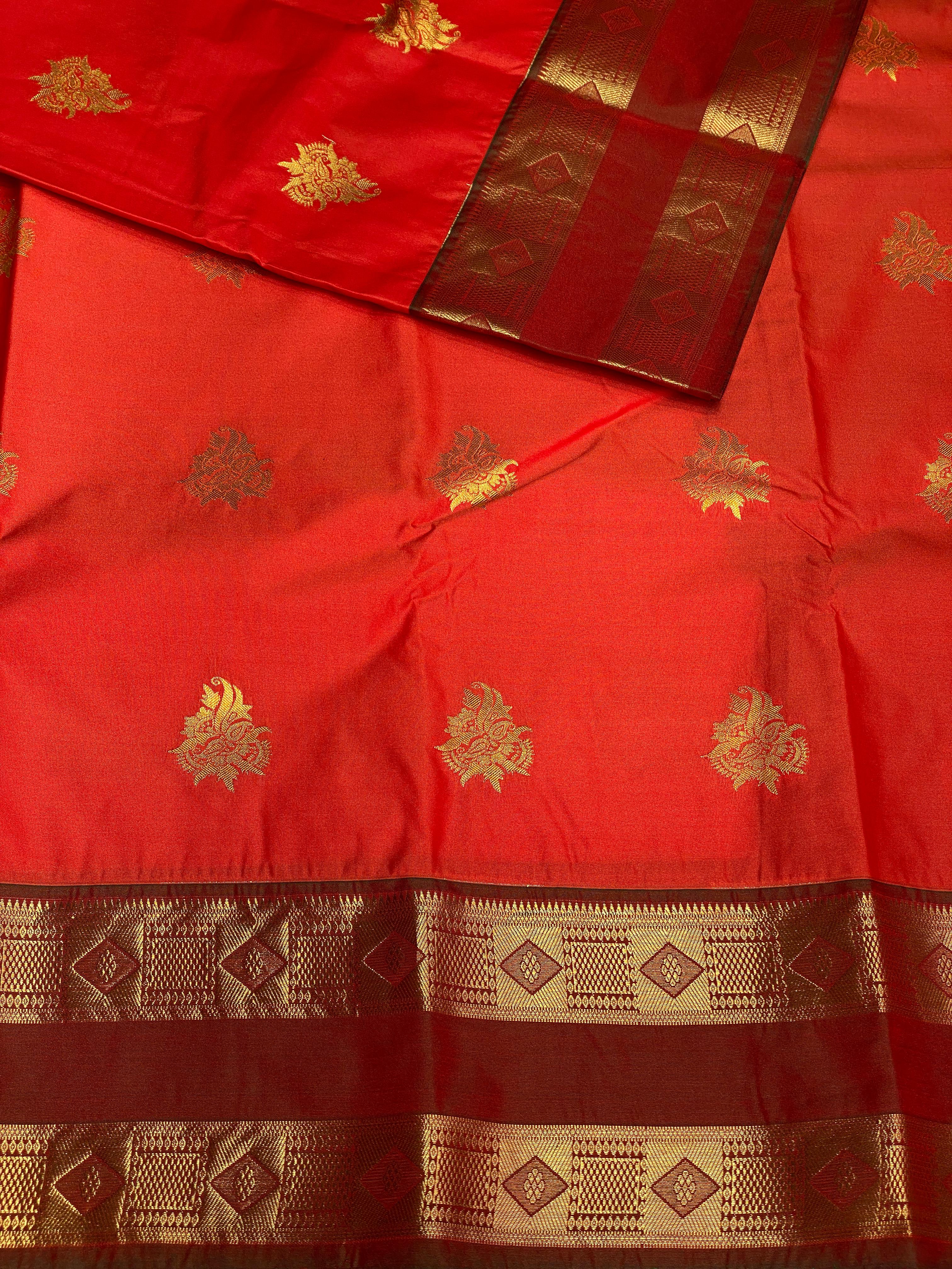 Orange and maroon silk saree- PSSC7a