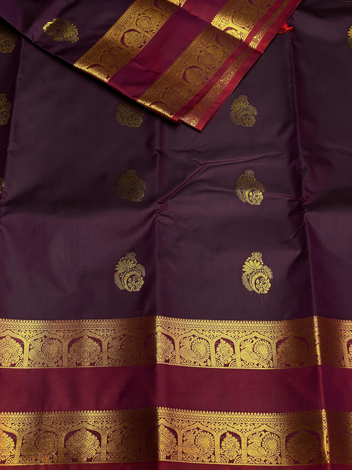 Dark wine and red silk saree- PSSC7C