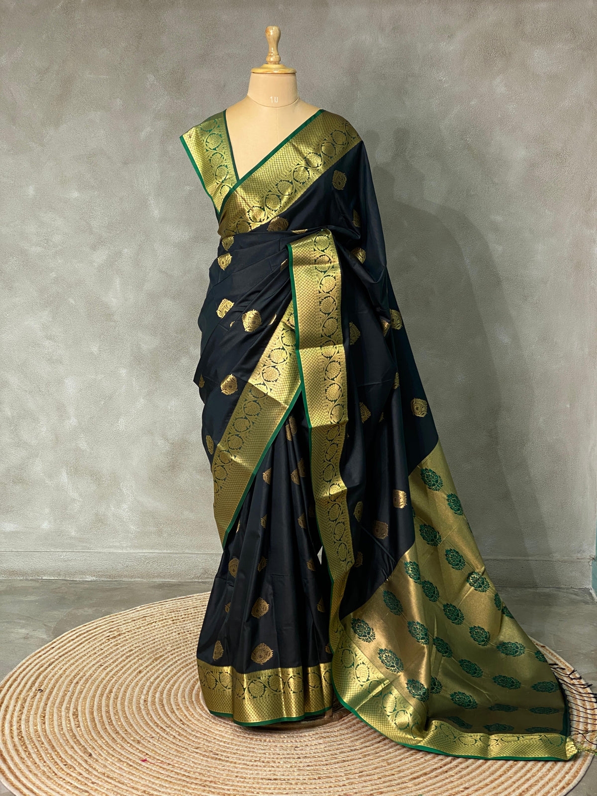 Black and green silk saree- PSPP7