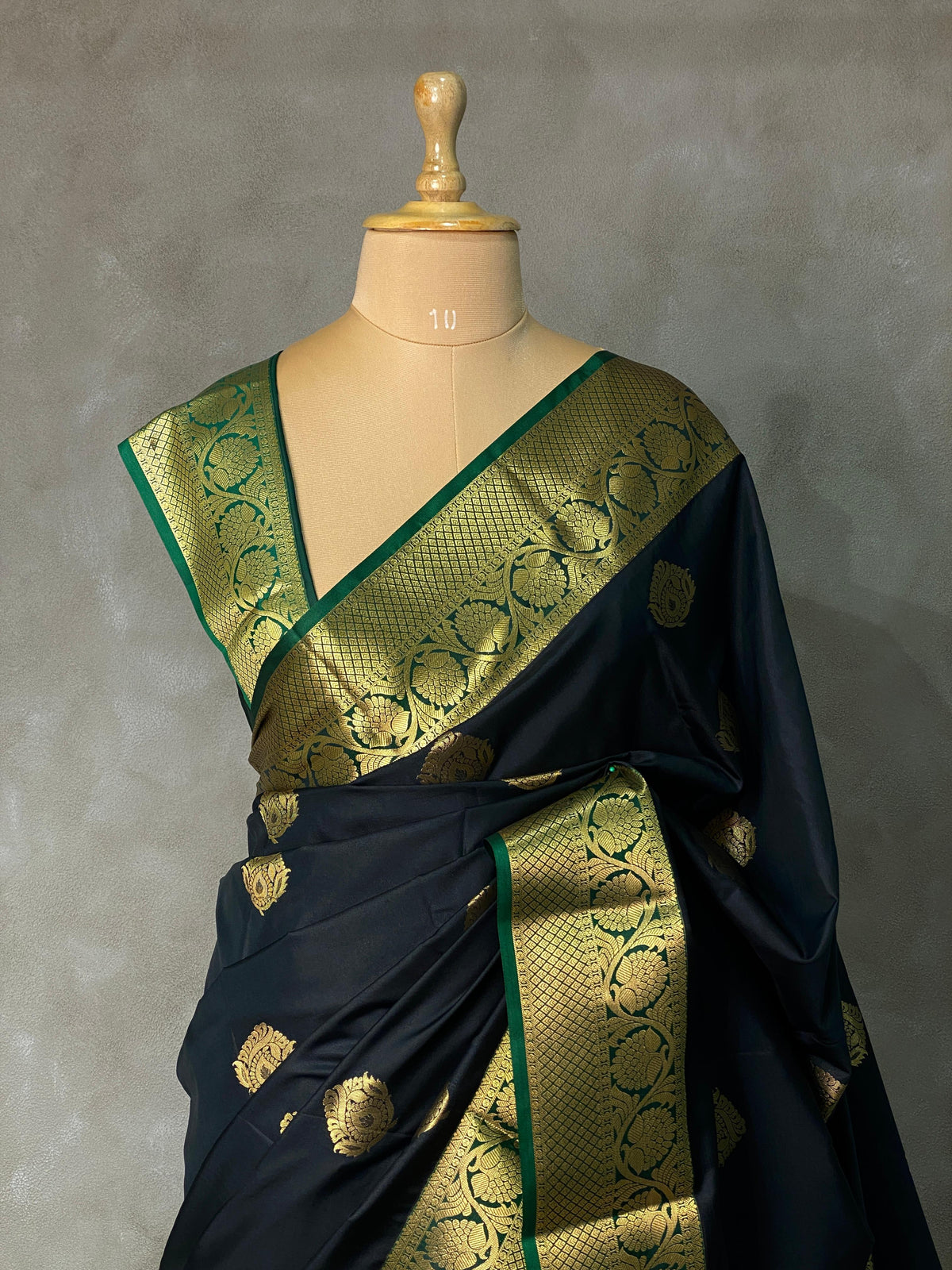 Black and green silk saree- PSPP7